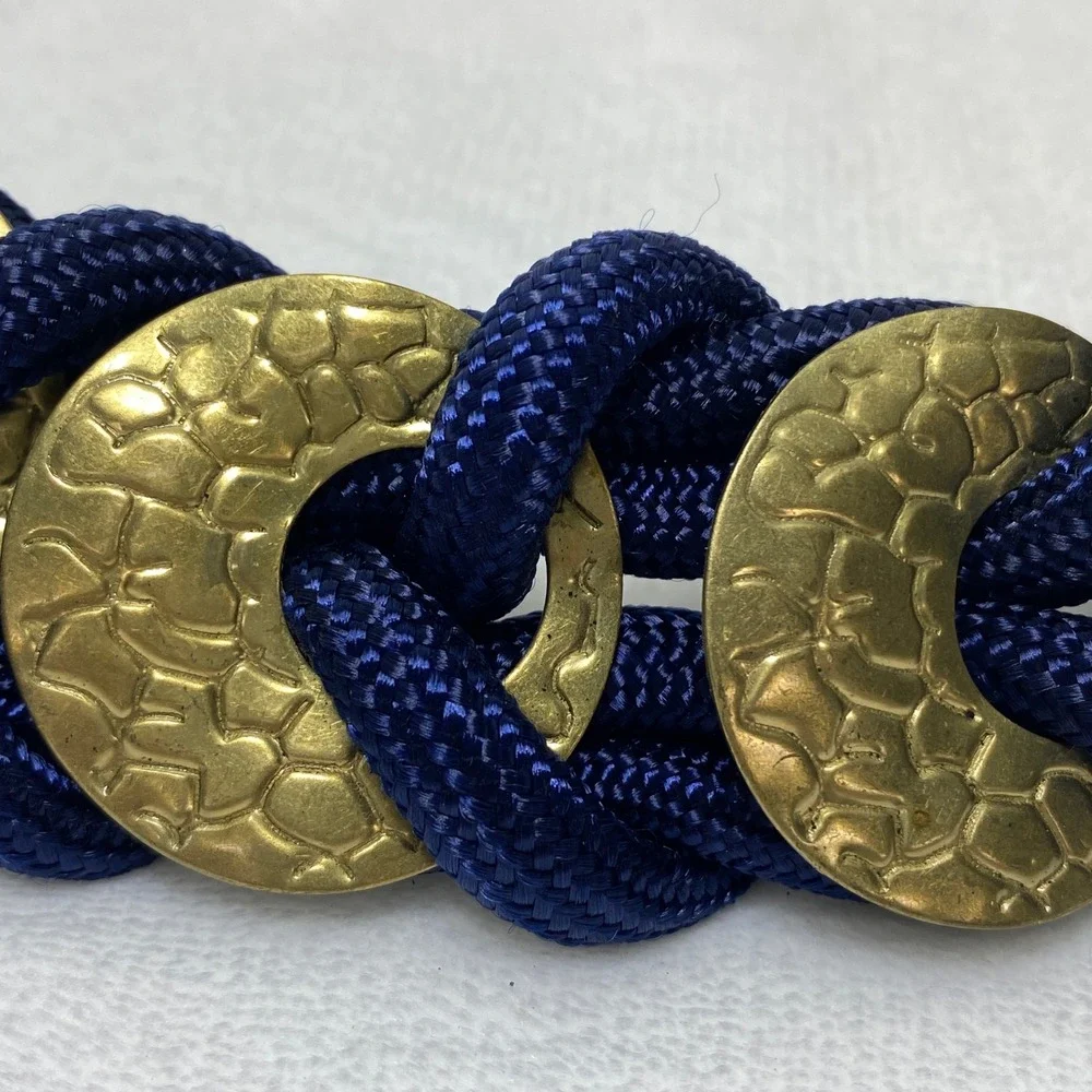 VTG Braided Navy Cord Rope Belt with Gold Tone Buckle‎ Adjustable Stetches